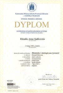 świadectwo dietetyka kliniczna